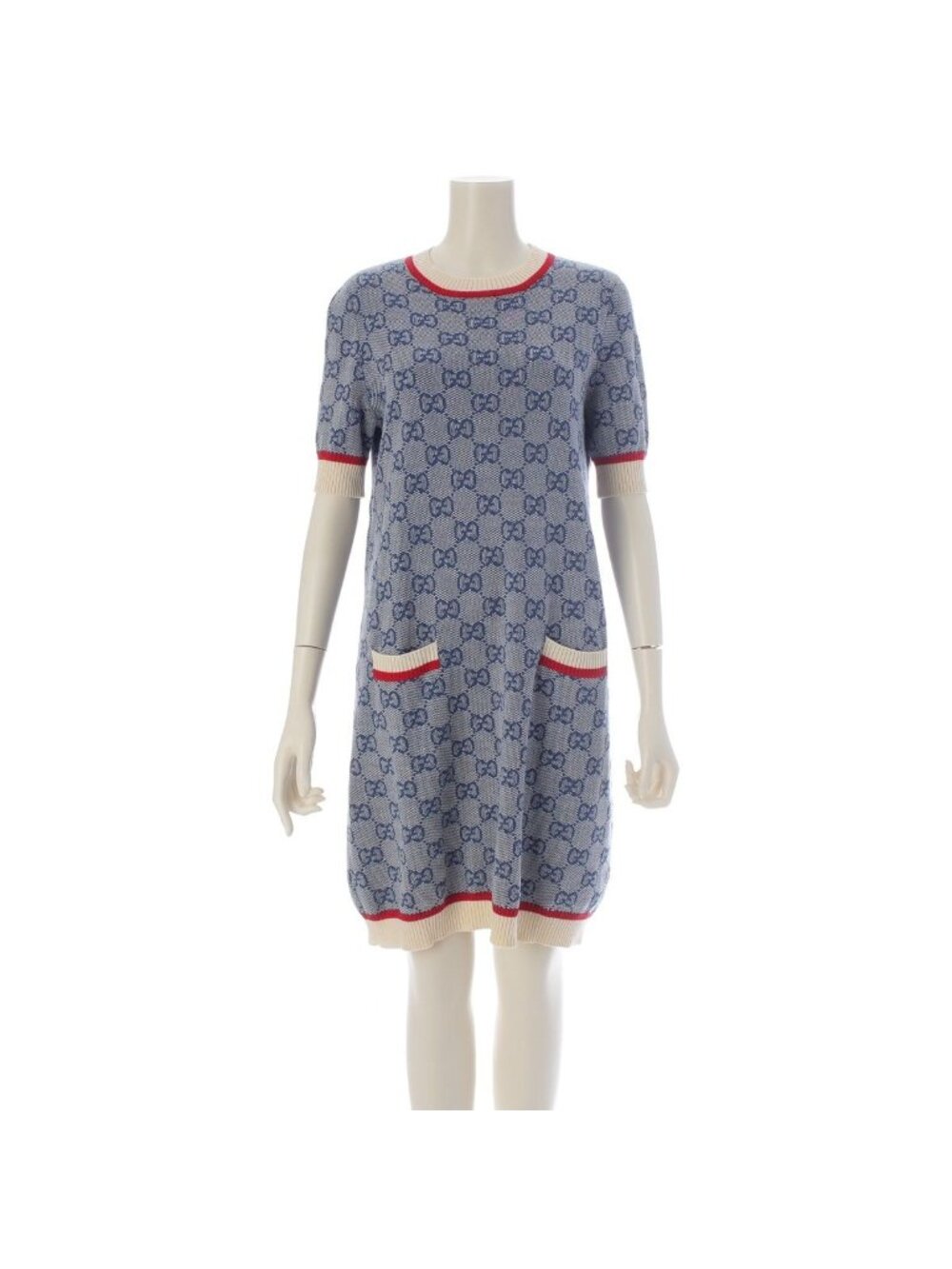Gucci GG Jacquard Short Sleeve Knit Dress Blue